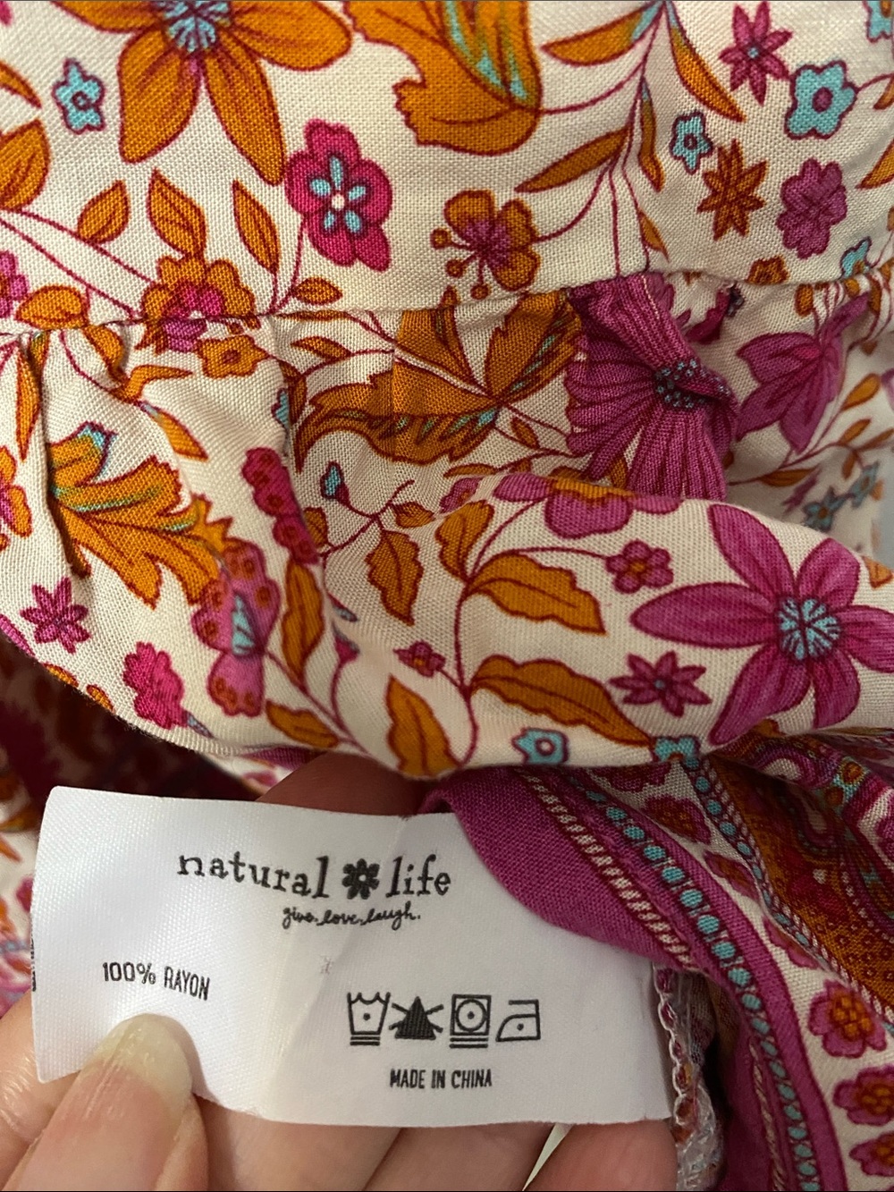 NATURAL LIFE Pink & Orange Floral Paisley Print Button-Front Midi Dress - Picture 7 of 7